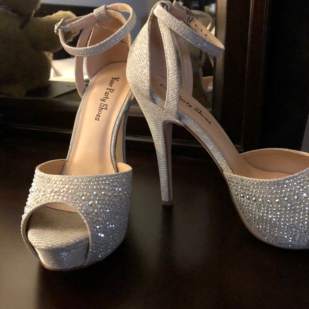 Your Party Shoe Silver Crystal Heels